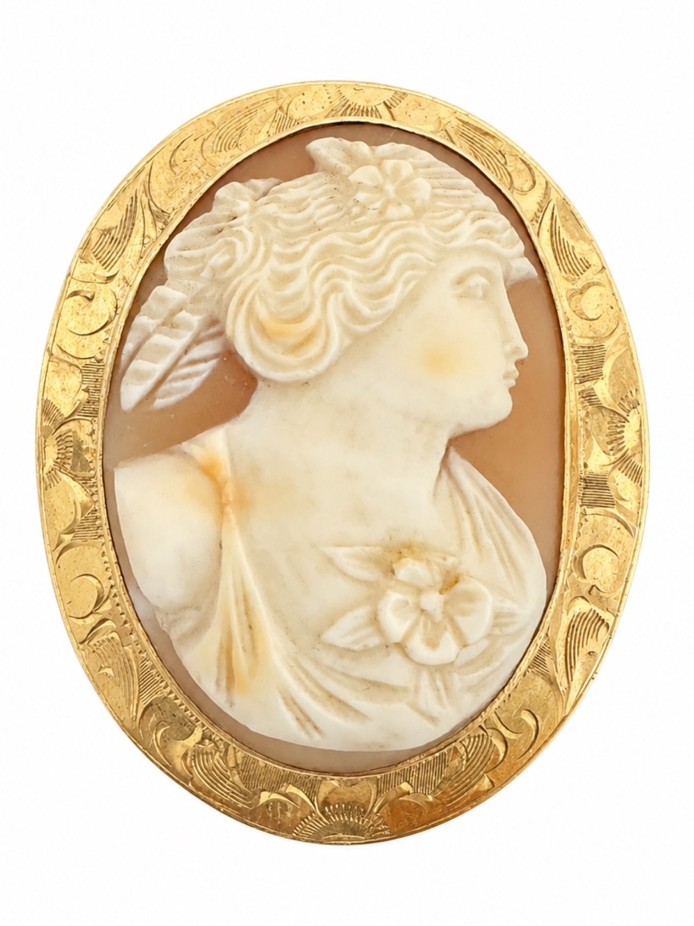 Victorian 10k Yellow Gold Carved Shell Classical Cameo Brooch 11 gram Antique